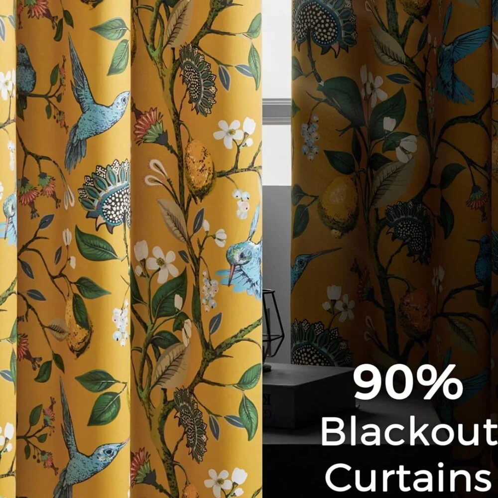 Floral Lemon Hummingbird Curtains Patterned Waverly Mid-Century Style
